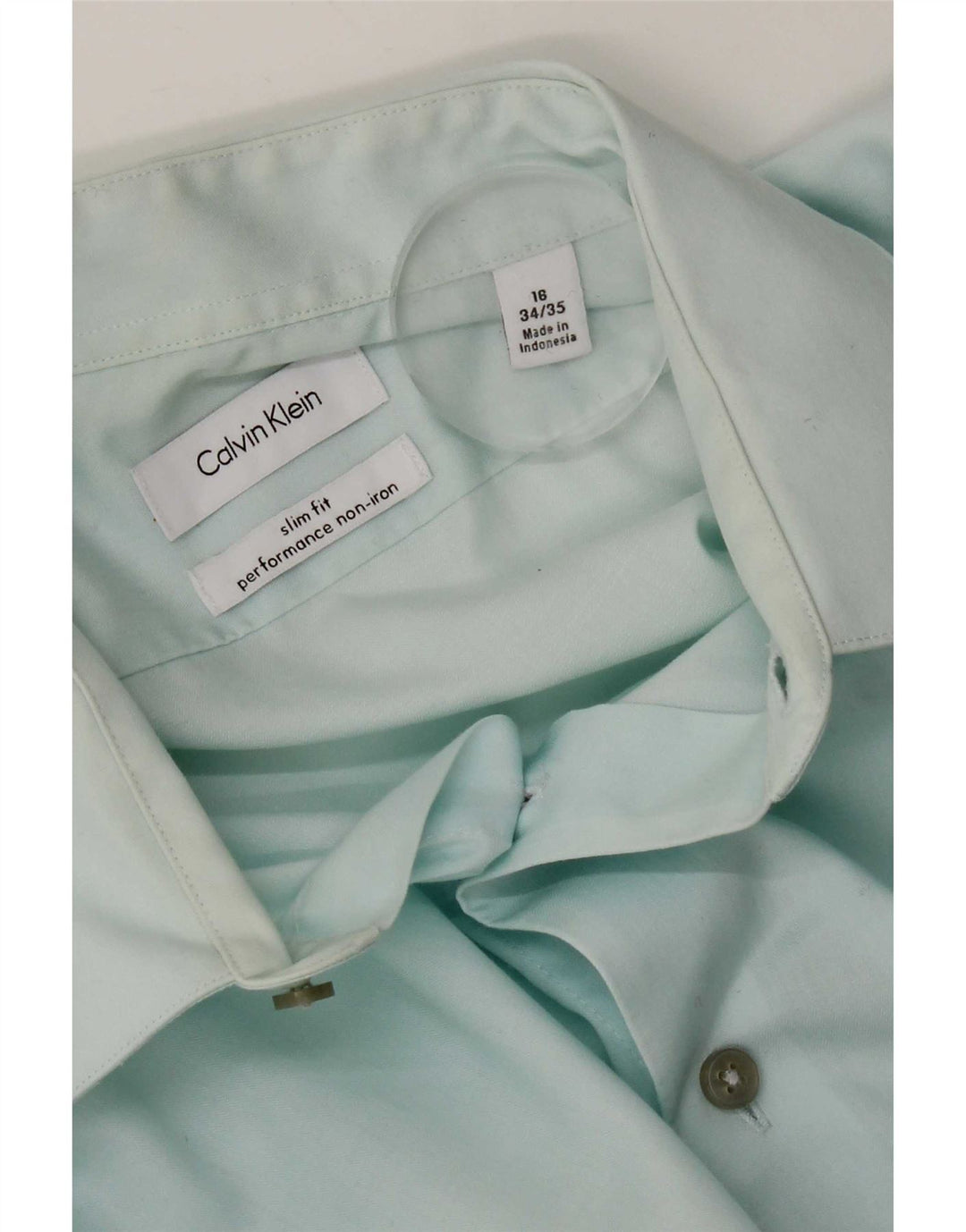 Camisa masculina Calvin Klein Slim Fit tamanho 16 grande algodão azul