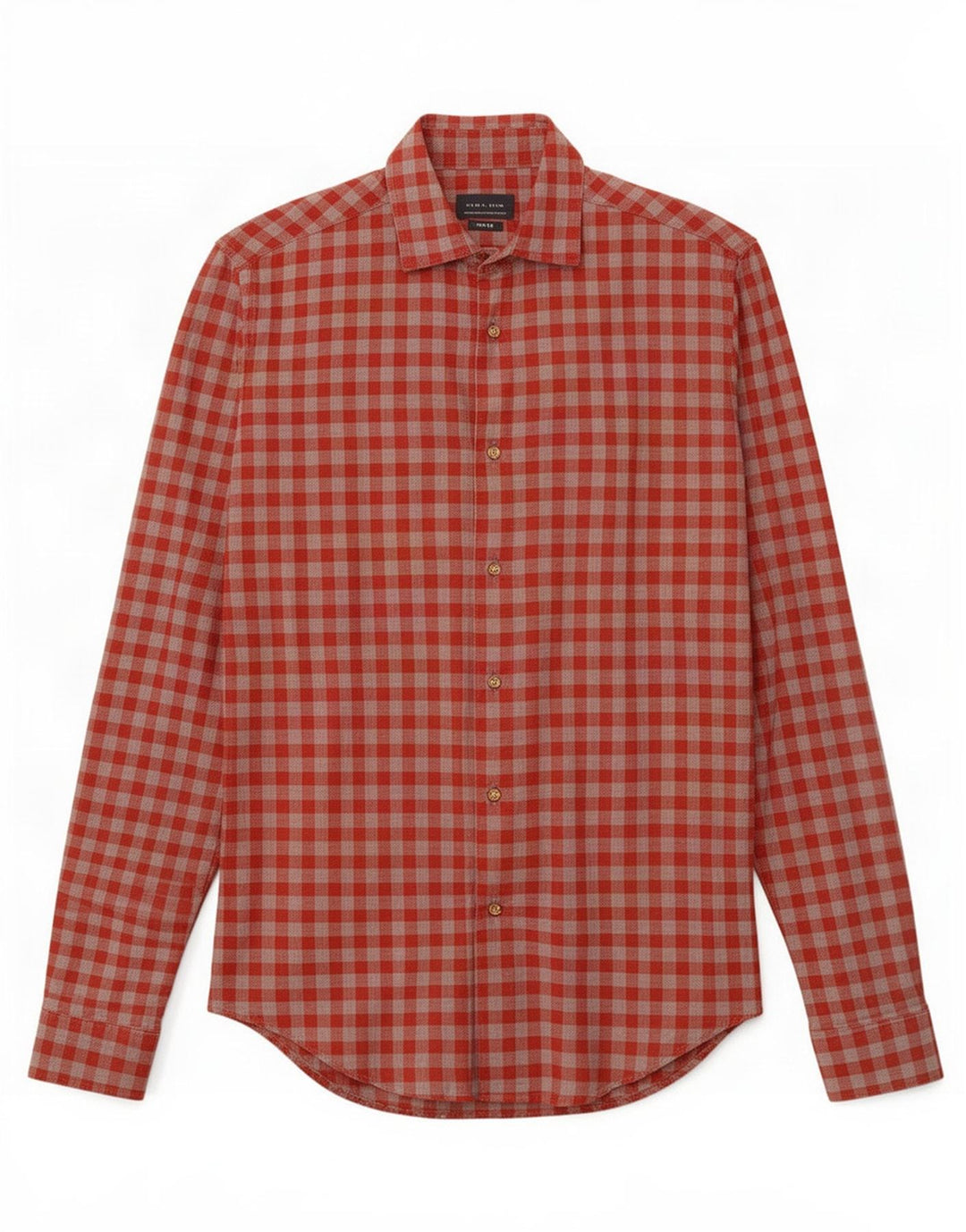Camisa masculina Zara Slim Fit pequena de algodão vermelho guingão