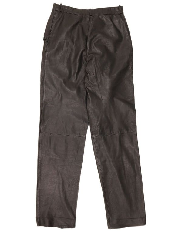 Calça feminina vintage de couro reto IT 44 médio W26 L31 couro preto