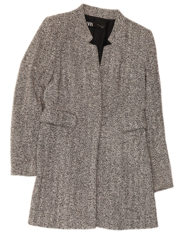 Sobretudo aberto feminino Zara UK 10 espinha de peixe cinza pequeno