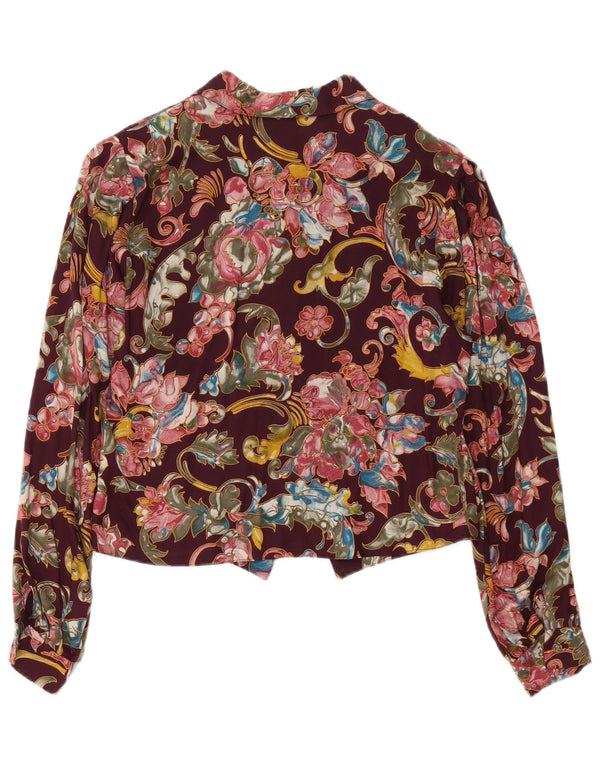 Blusa feminina vintage UK 10 pequena viscose floral borgonha