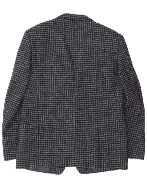 Jaqueta blazer masculina vintage com 2 botões IT 56 3XL azul houndstooth lã virgem