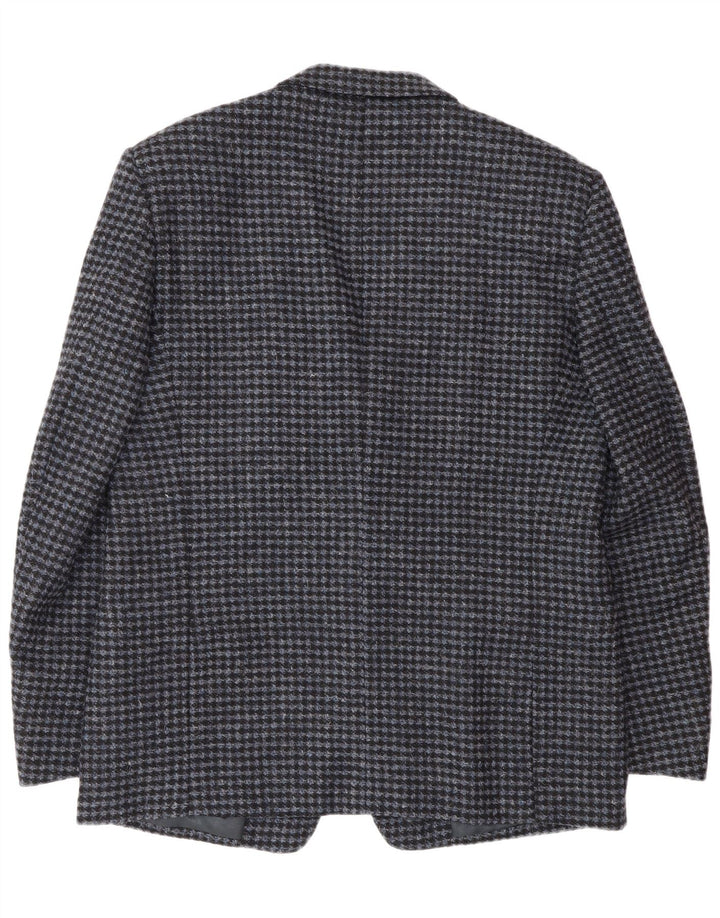 Jaqueta blazer masculina vintage com 2 botões IT 56 3XL azul houndstooth lã virgem