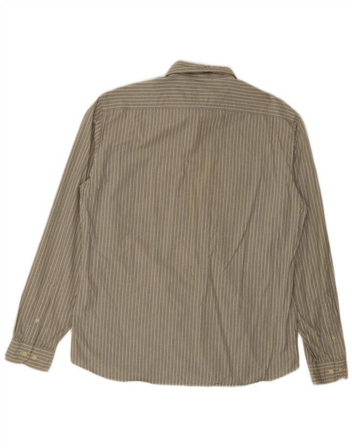 Camisa masculina Marks & Spencer grande listrada cáqui de algodão