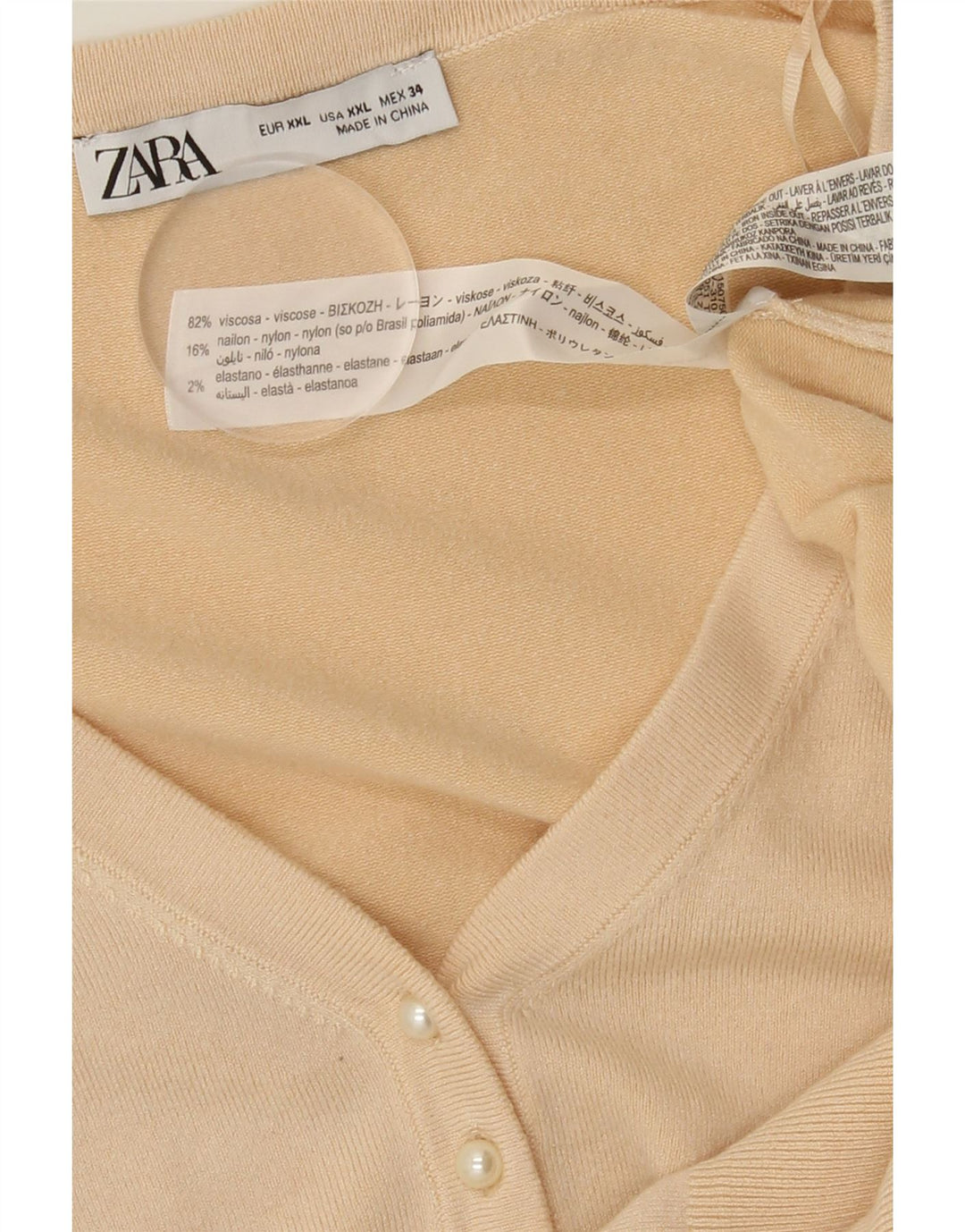 Suéter feminino ZARA com decote em V UK 20 2XL viscose bege