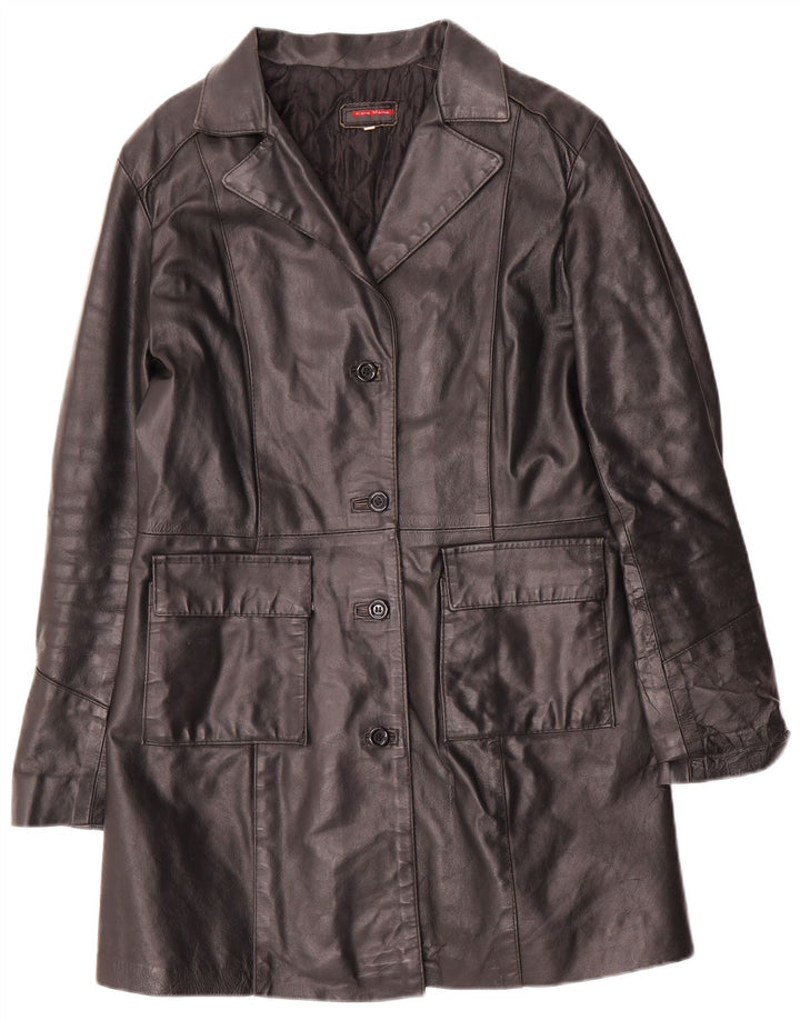 Casaco de couro feminino vintage UK 14 grande preto