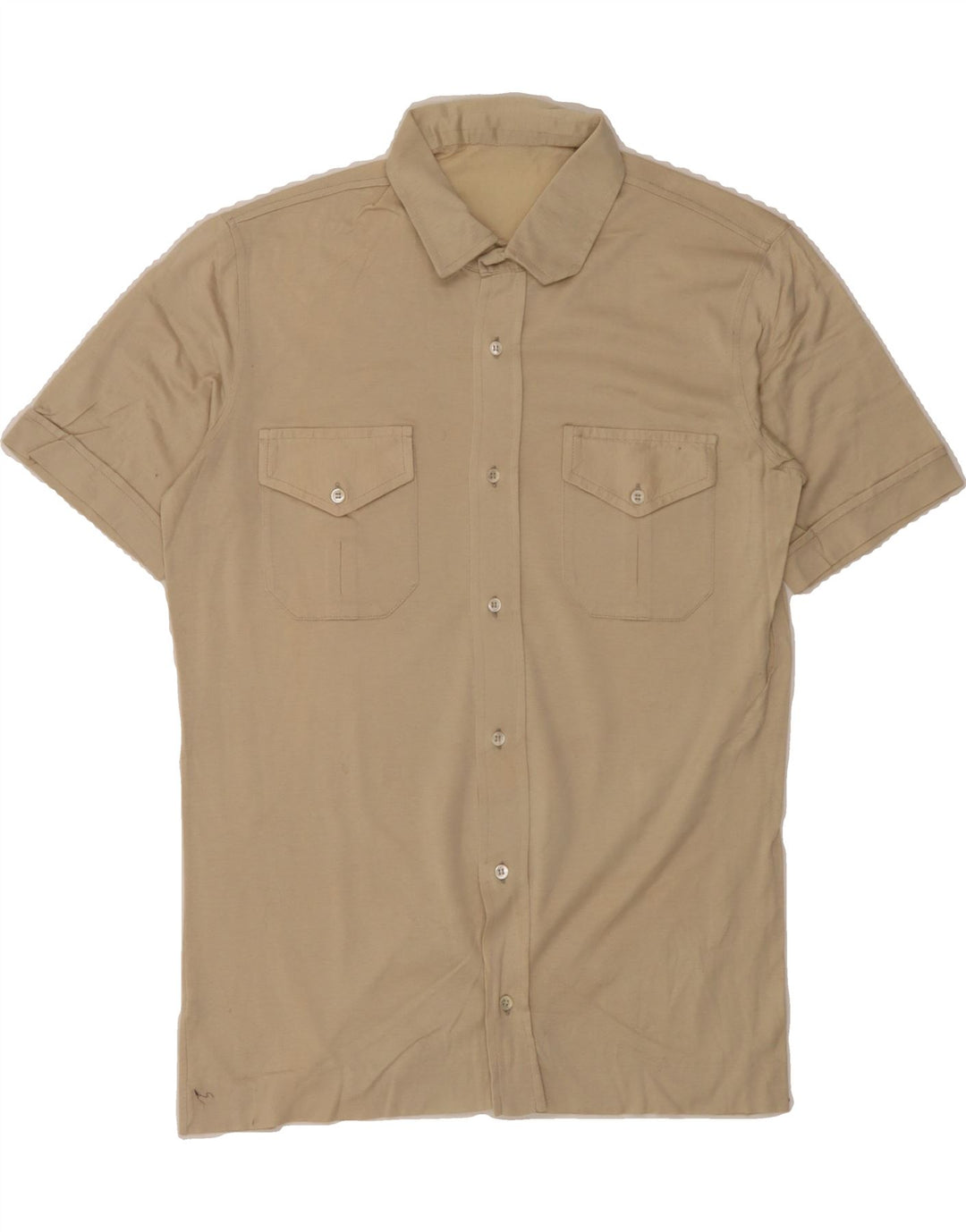 VINTAGE Mens Short Sleeve Shirt Small Beige Cotton Vintage Vintage and Second-Hand Vintage from Messina Hembry 