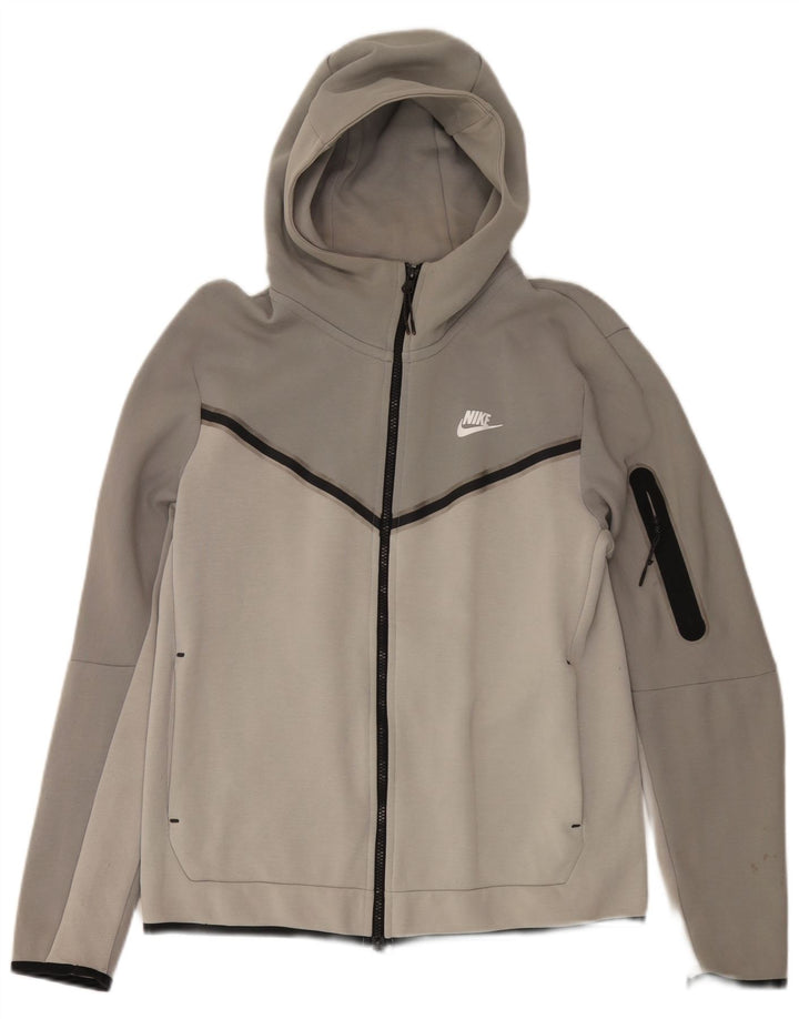 Suéter masculino Nike com capuz e zíper cinza médio algodão colorblock