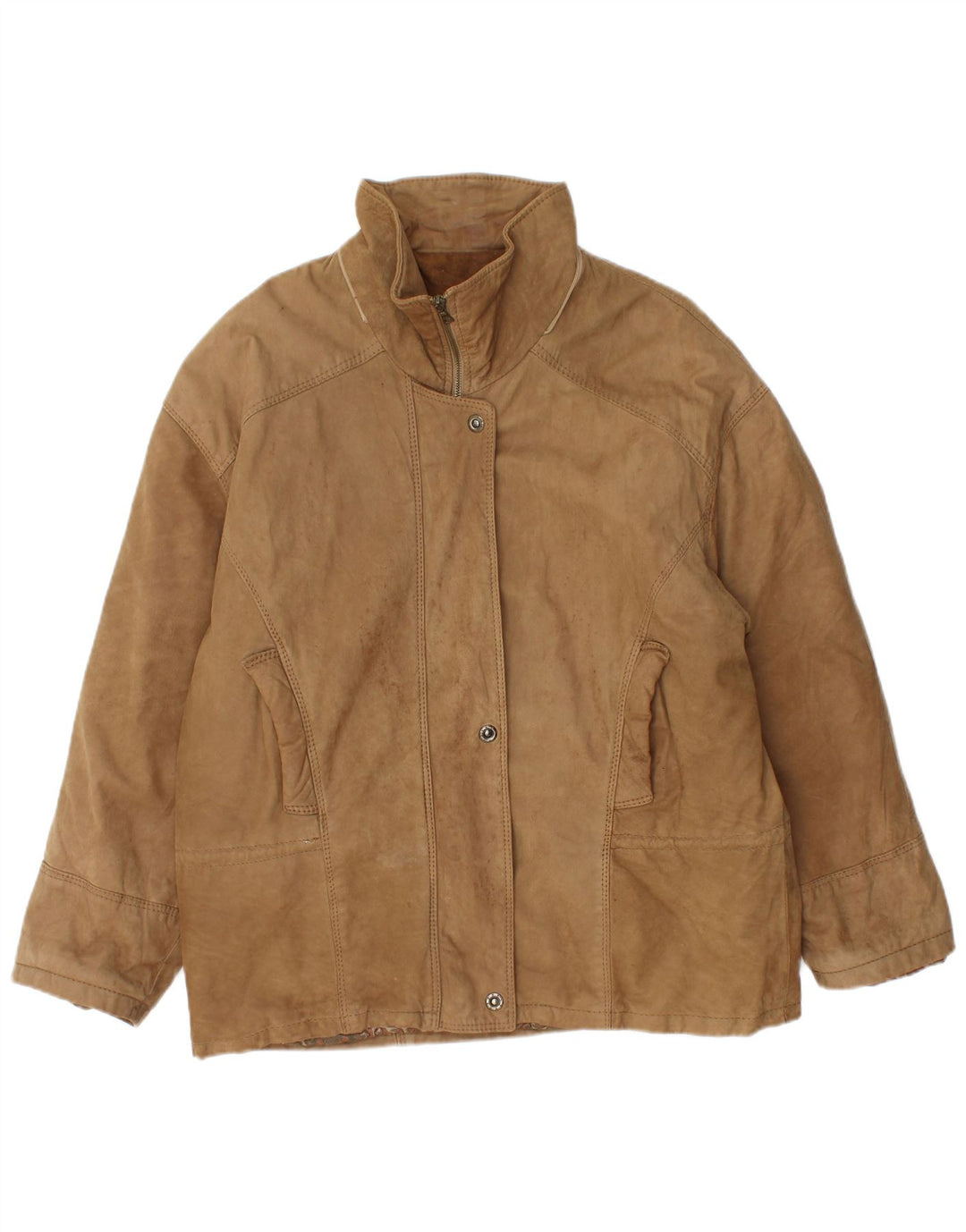 Jaqueta de couro superdimensionada feminina vintage IT 46 couro bege grande