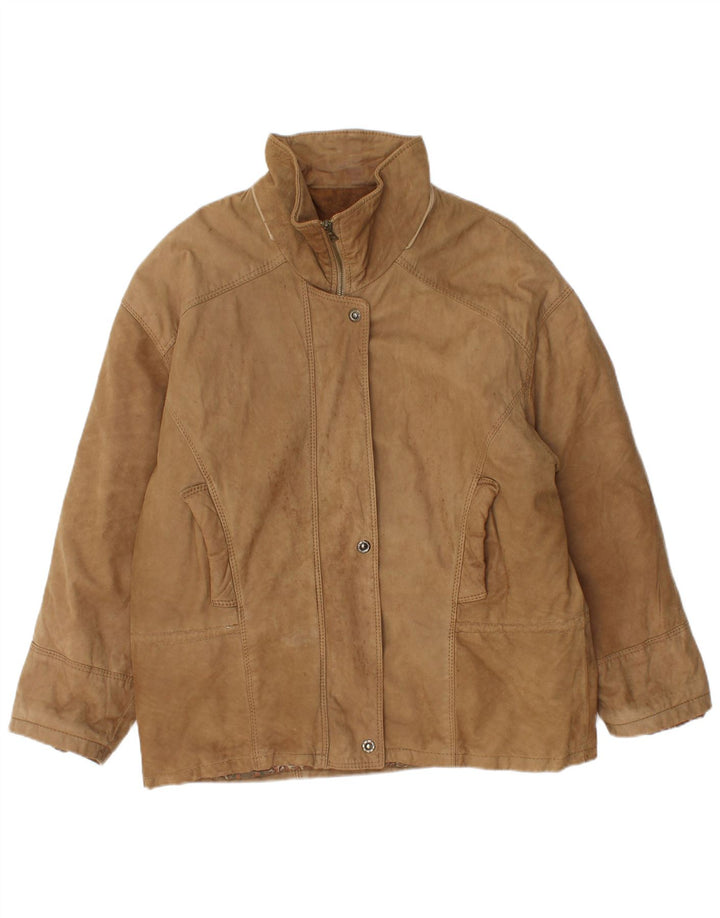 Jaqueta de couro superdimensionada feminina vintage IT 46 couro bege grande