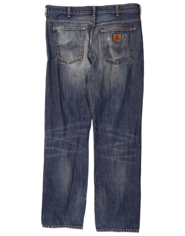 CARHARTT Masculino Wip Straight Jeans W34 L32 Azul Algodão