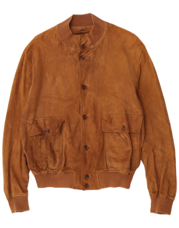 Pica Mens Suede Bomber Jacket IT 52 XL Couro Bege
