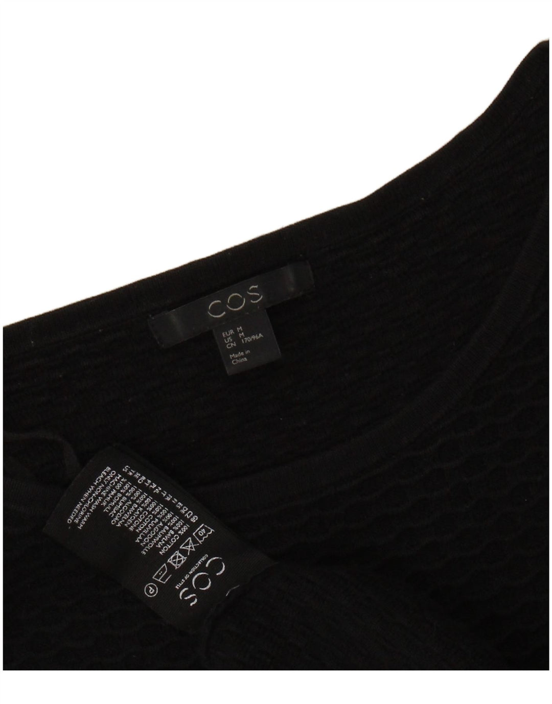 COS Top feminino manga 3/4 Reino Unido 14 algodão preto médio