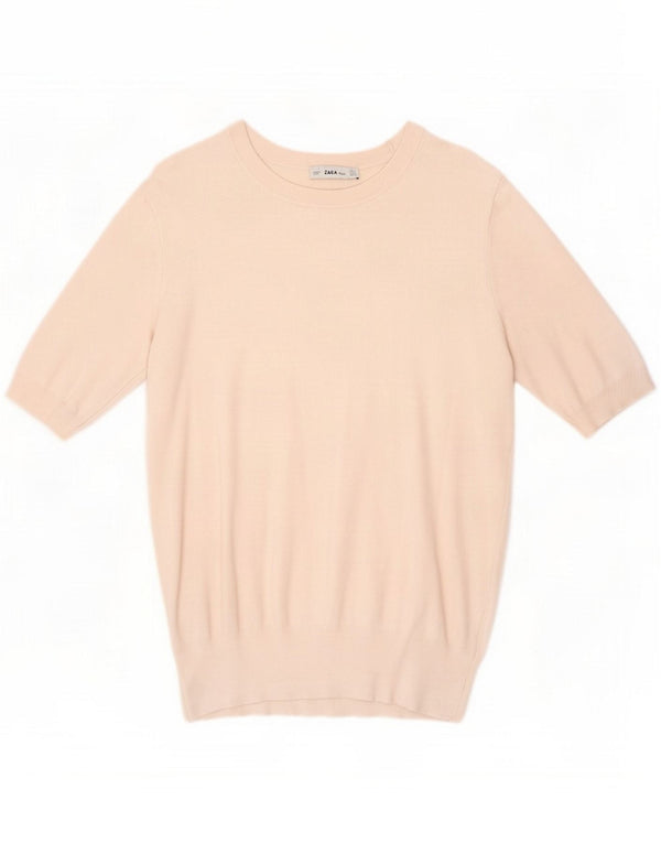 Suéter feminino Zara de manga curta com gola canoa Reino Unido 14 grande off white