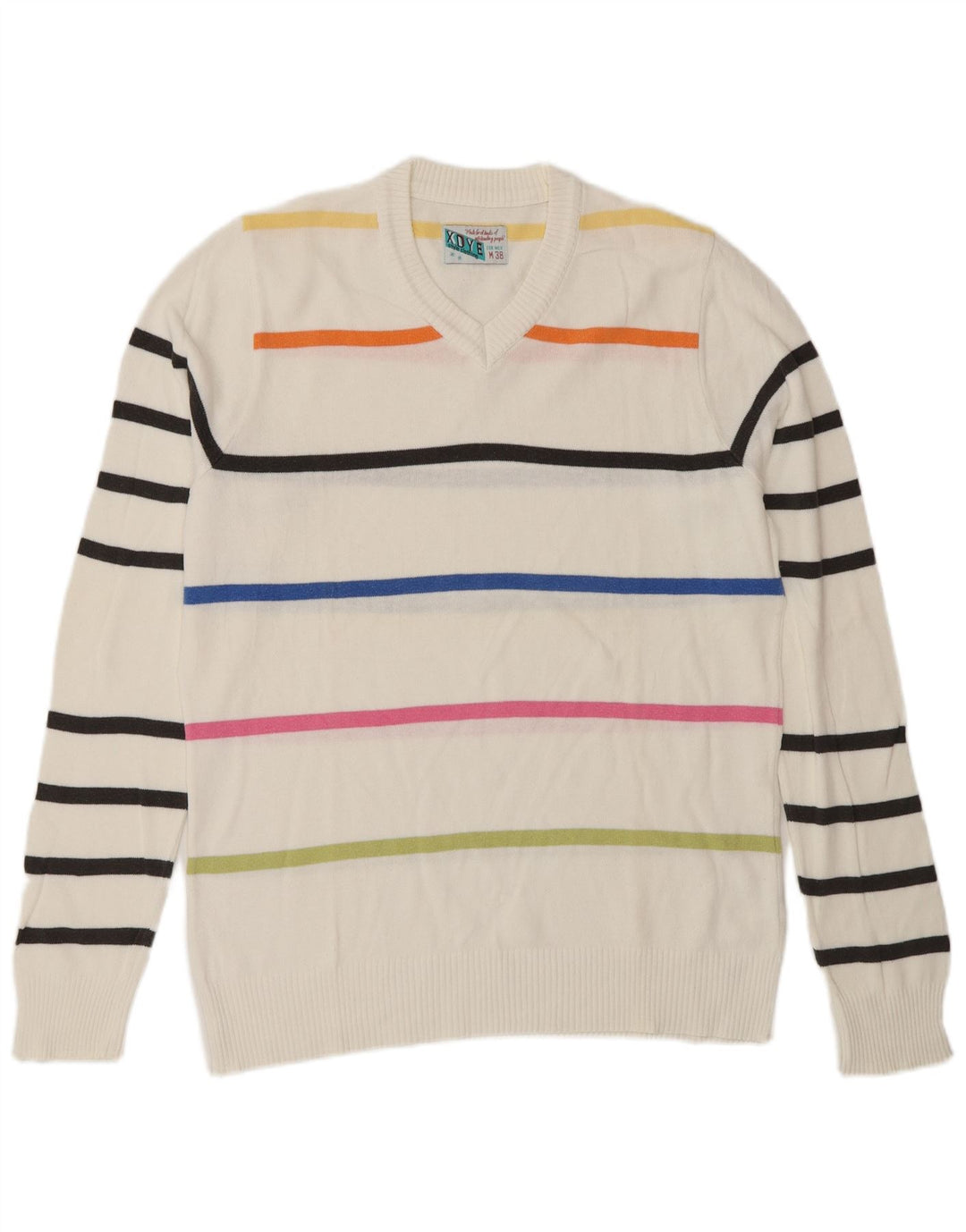 Suéter masculino XDYE com decote em V médio listrado branco