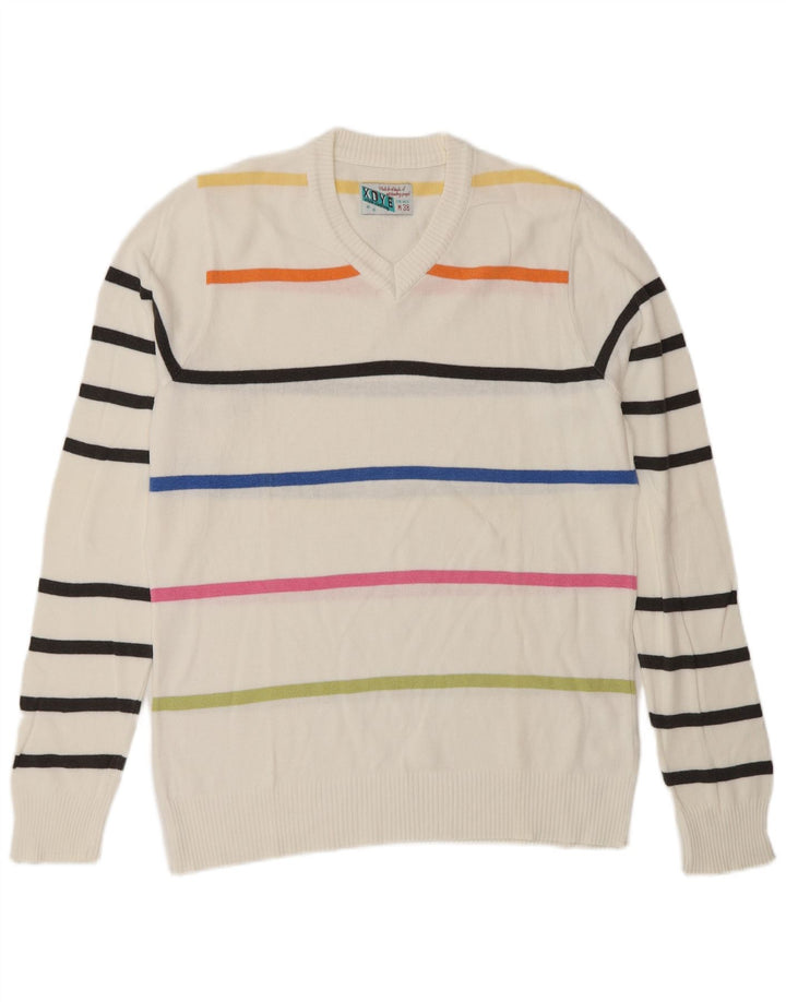 Suéter masculino XDYE com decote em V médio listrado branco