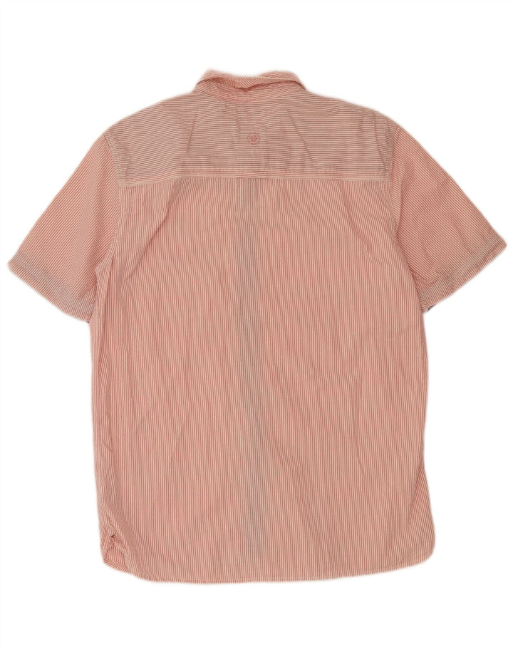 FAT FACE Camisa masculina clássica de manga curta com listras vermelhas médias de algodão