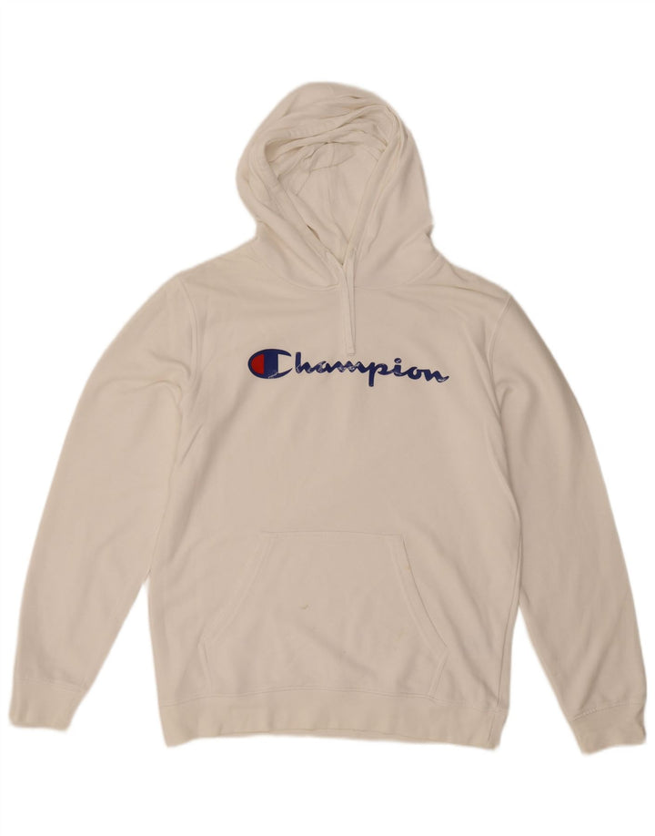 CHAMPION Suéter com capuz gráfico masculino grande algodão branco