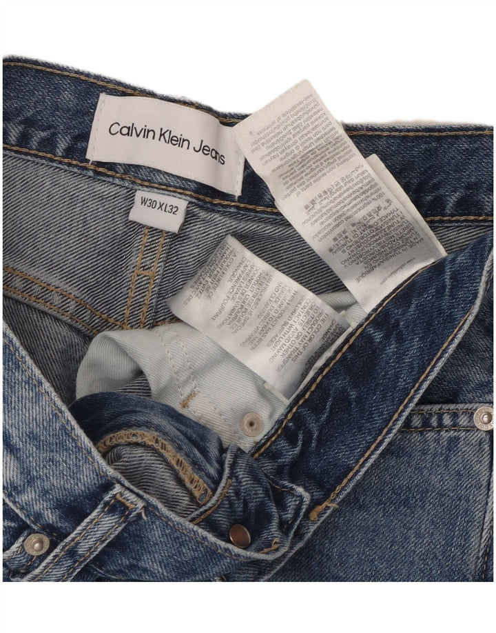 Calça jeans feminina CALVIN KLEIN cintura alta desgastada reta W30 L32 azul