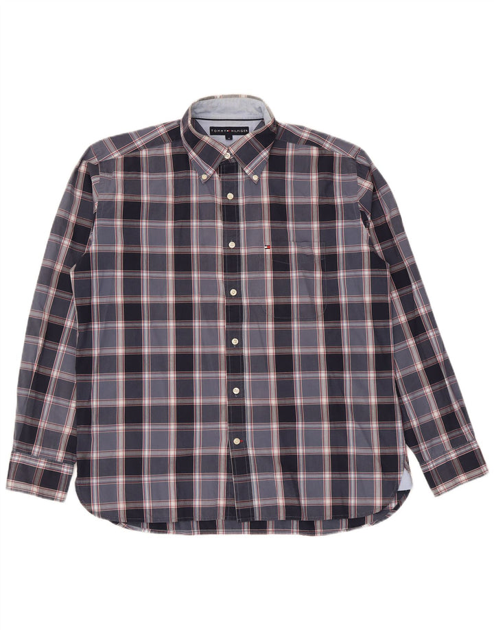 Camisa masculina Tommy Hilfiger média xadrez azul marinho de algodão