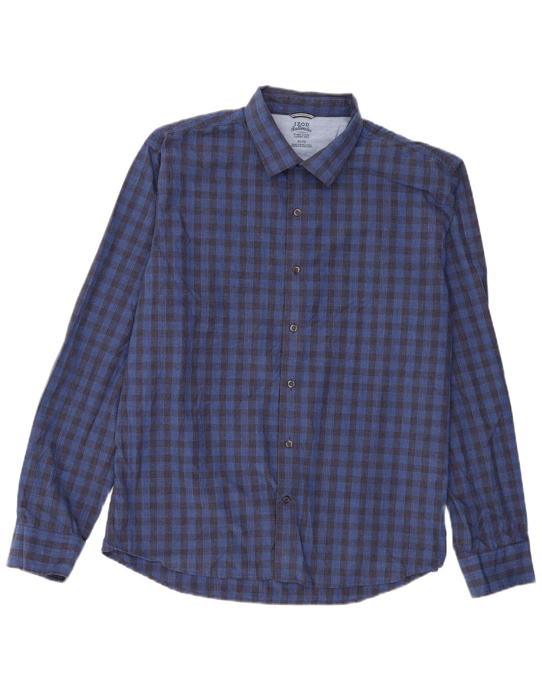 Camisa masculina Izod Relaxed Classics Relaxed Fit XL Azul Gingham Algodão Clássico