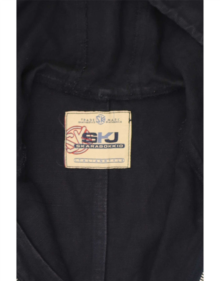 Jaqueta utilitária masculina vintage com capuz UK 38 azul marinho médio