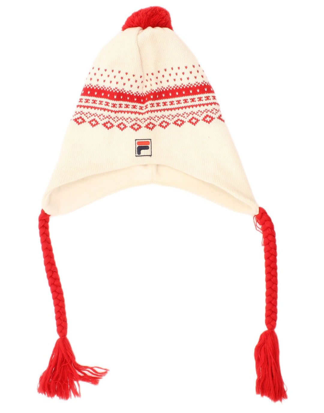 Chapéu masculino Fila Ear Flap Knit Bobble Tamanho Único Off White Fair Isle Virgin Wool