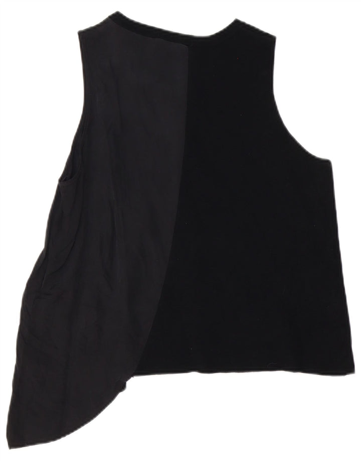 Top Zara feminino assimétrico com colete UK 16 grande preto Cupro