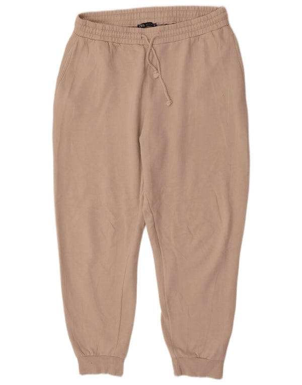 Calça de treino feminina Zara Joggers UK 16 grande algodão bege