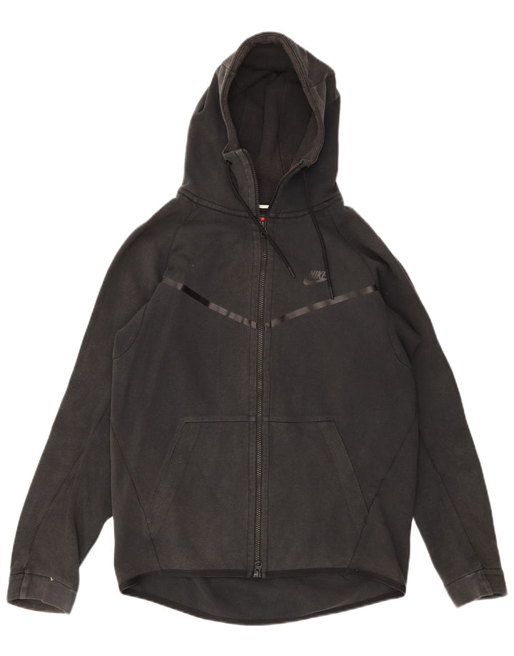 Suéter masculino NIKE com capuz e zíper cinza médio algodão