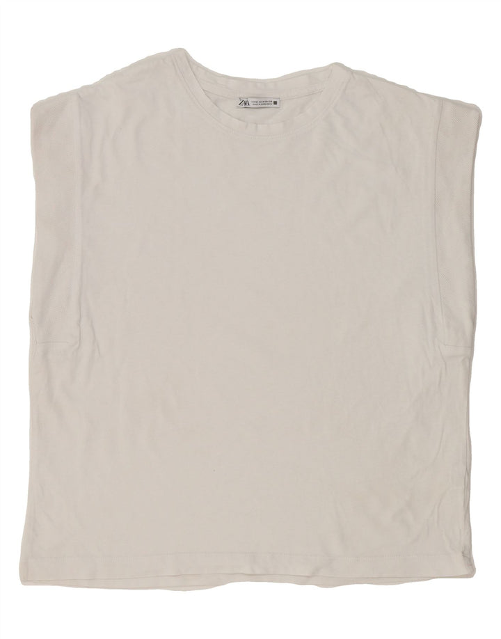 ZARA Womens Vest Top UK 14 Medium White Cotton Vintage Zara and Second-Hand Zara from Messina Hembry 