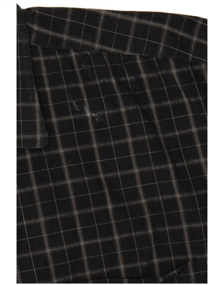 Camisa masculina de manga curta Pierre Cardin, algodão xadrez preto médio