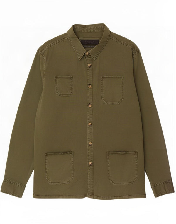 Camisa masculina Zara XL caqui algodão
