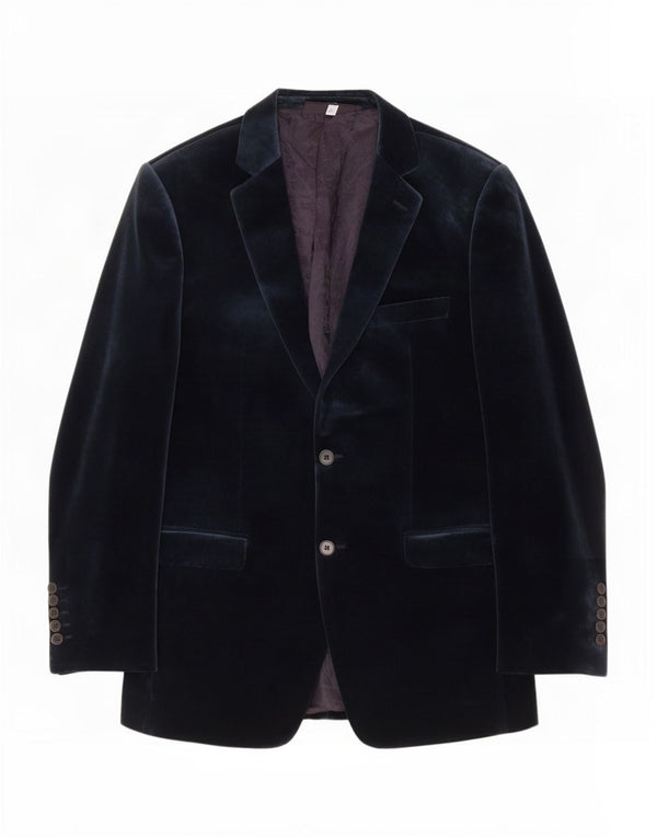 Jaqueta blazer masculina Zara com 2 botões de veludo UE 52 grande algodão azul marinho