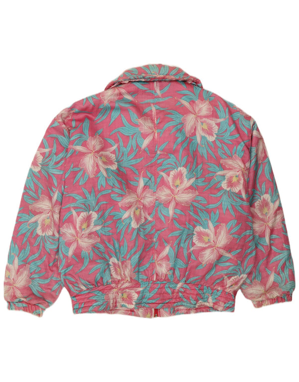Jaqueta corta-vento feminina VINTAGE de grandes dimensões IT 48 XL rosa floral poliamida