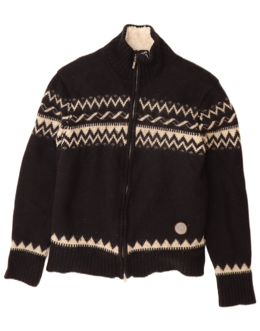 Suéter cardigã feminino Armani Jeans UK 12 médio azul marinho Fair Isle