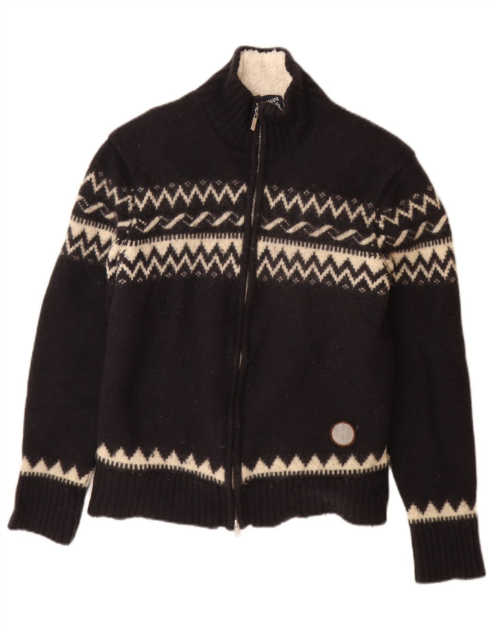 Suéter cardigã feminino Armani Jeans UK 12 médio azul marinho Fair Isle