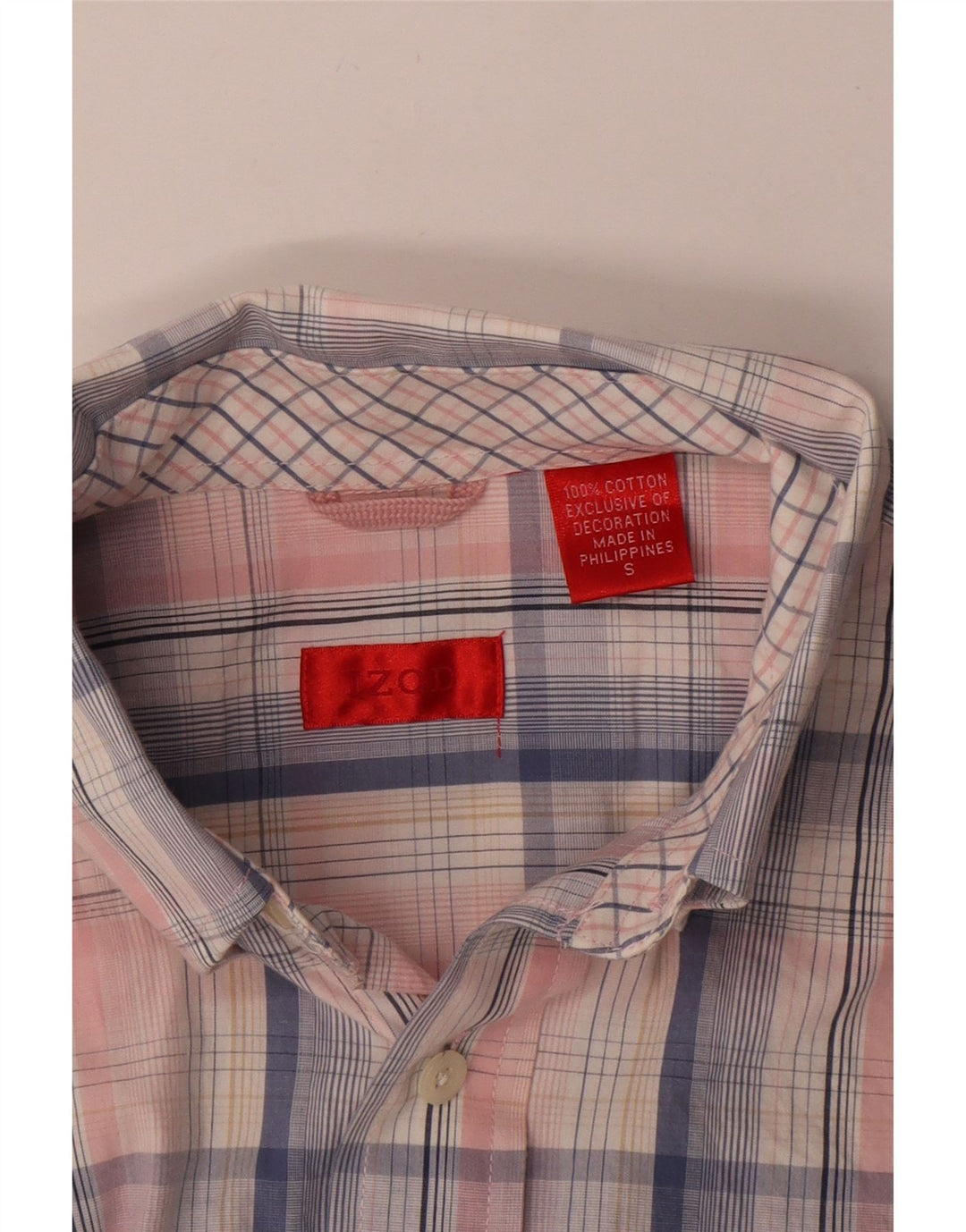 Camisa masculina de manga curta IZOD pequena rosa xadrez de algodão
