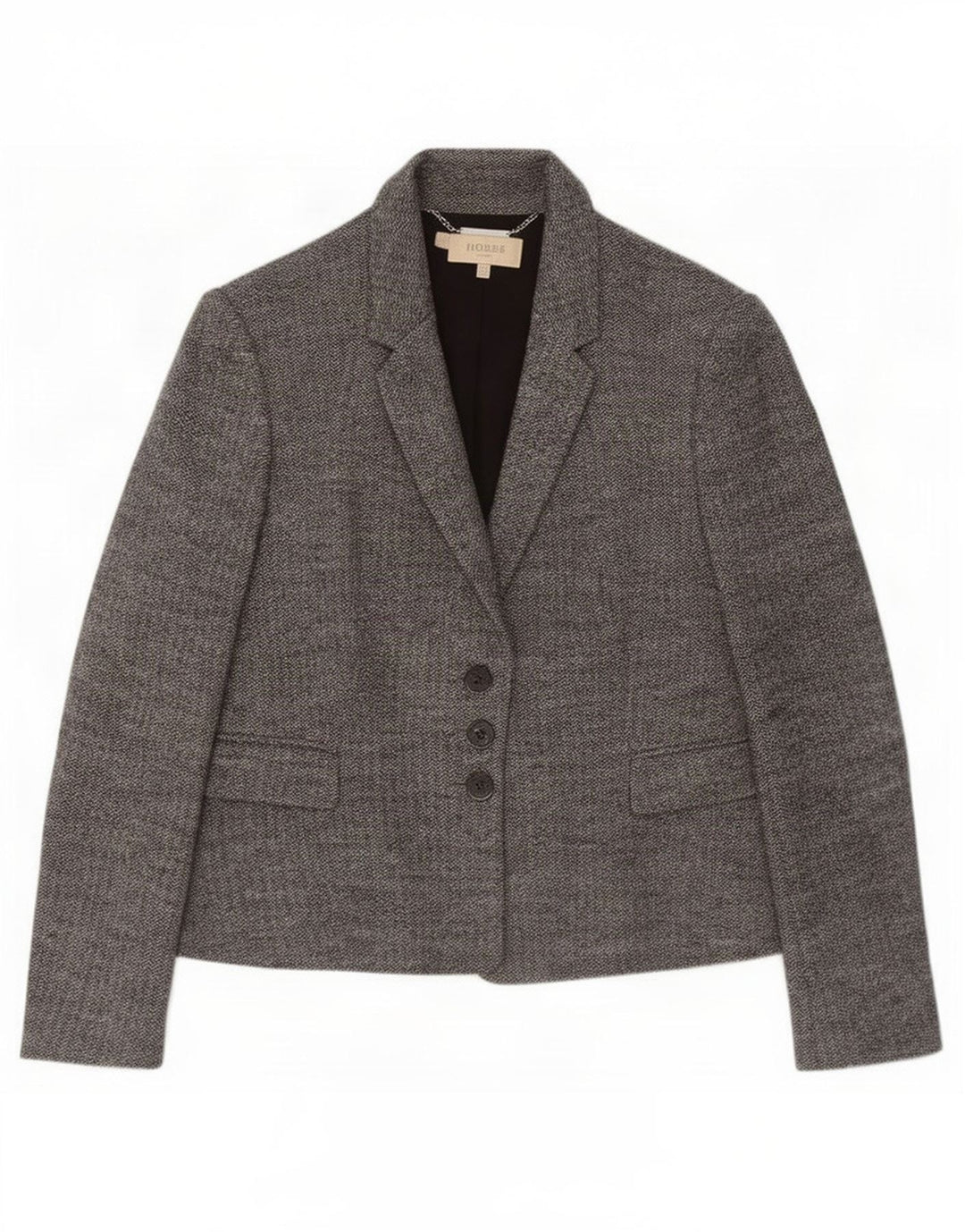 Jaqueta blazer feminina de 3 botões Hobbs Reino Unido 14 grande espinha de peixe cinza