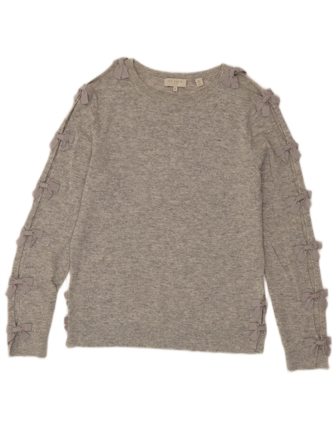 Suéter feminino Ted Baker com gola canoa, tamanho 2, lã cinza pequena
