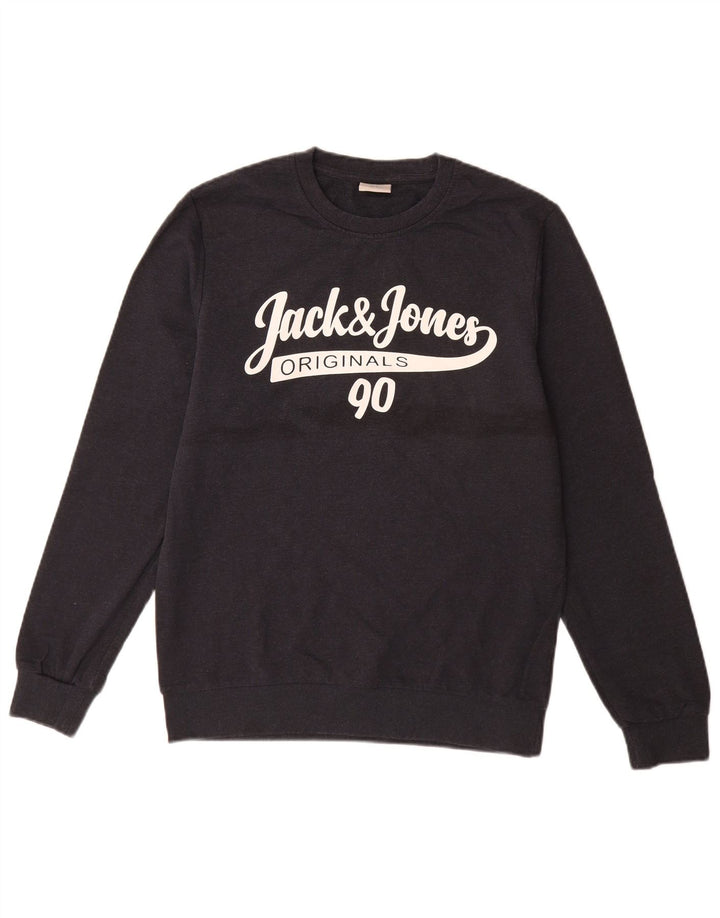 Jack & Jones moletom gráfico masculino jumper pequeno algodão azul marinho