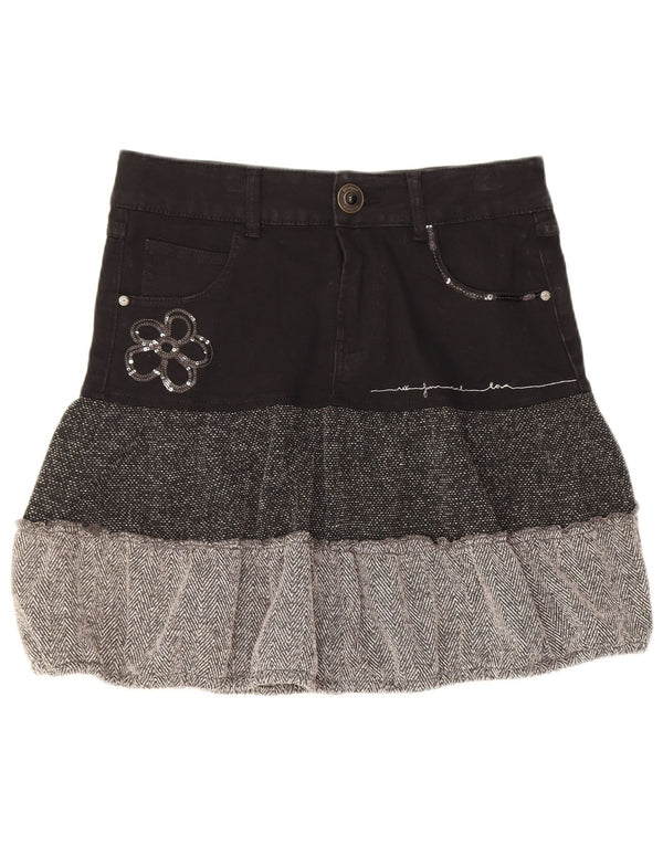 Saia feminina Desigual em camadas EU 36 pequena W28 algodão colorblock preto