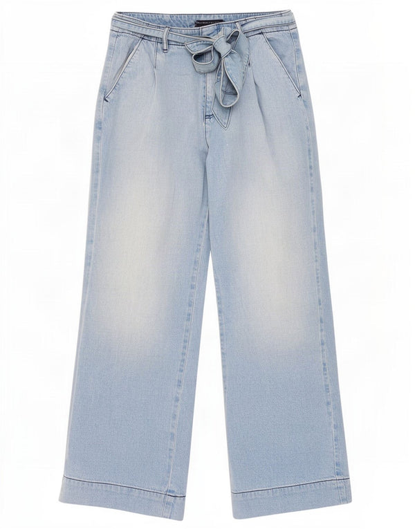 Calça jeans feminina Marks & Spencer cintura alta com perna larga Reino Unido 12 médio W30 L28 azul