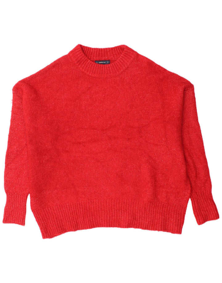 ZARA Suéter feminino oversized com gola redonda Reino Unido 10 pequeno acrílico vermelho