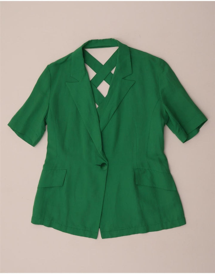 Blazer feminino vintage manga curta com 1 botão Reino Unido 16 verde grande