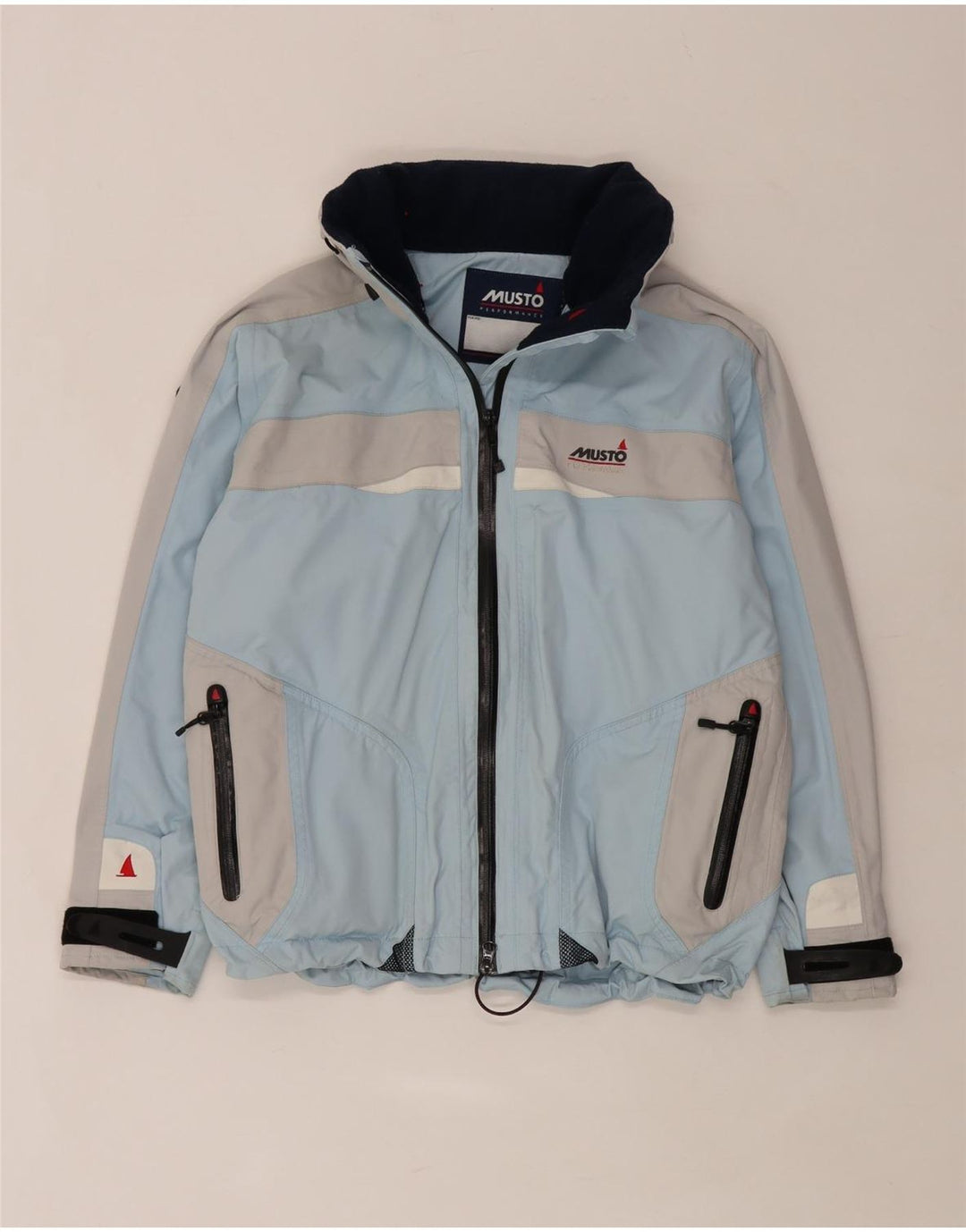 Jaqueta de chuva feminina com capuz grande Musto Reino Unido 10 bloco colorido azul pequeno