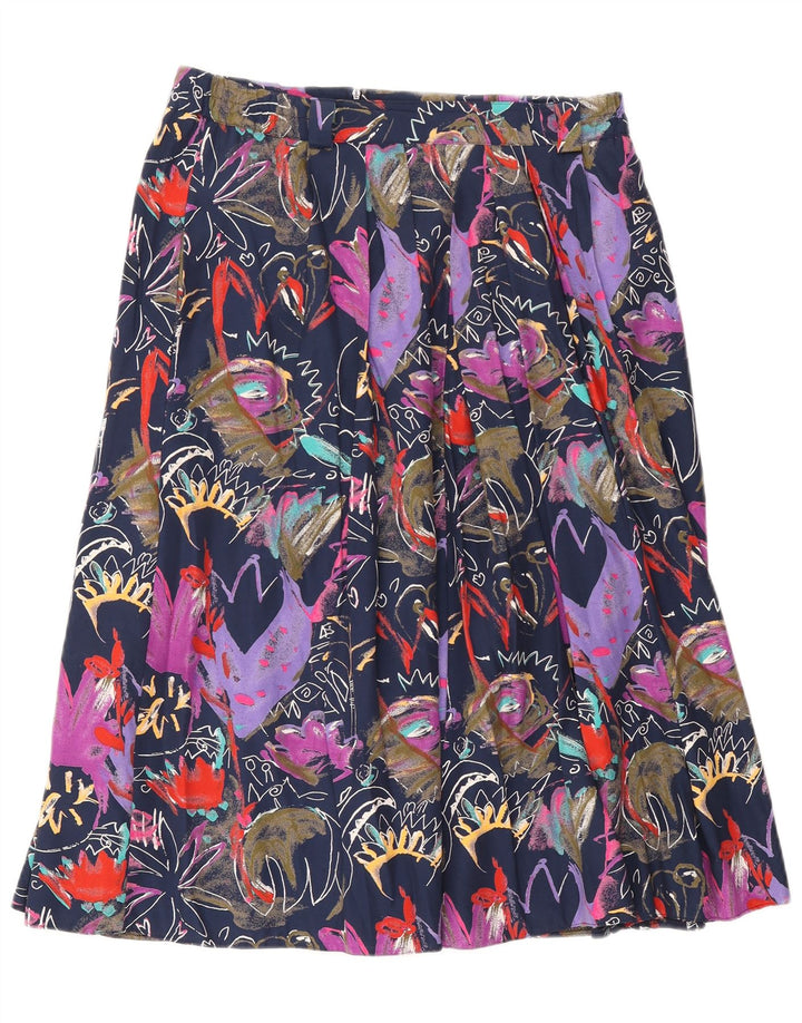 Saia feminina vintage com padrão abstrato alargada UE 42 grande W30 multicolorida