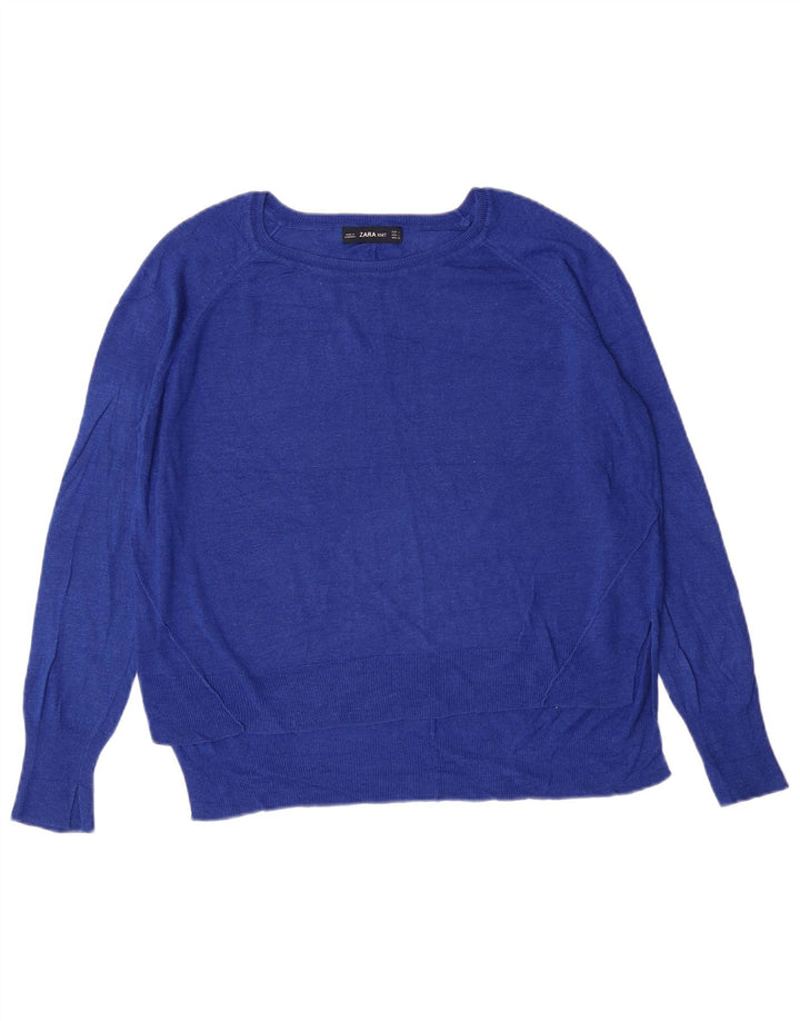 Suéter feminino ZARA com gola canoa e viscose azul grande Reino Unido 14
