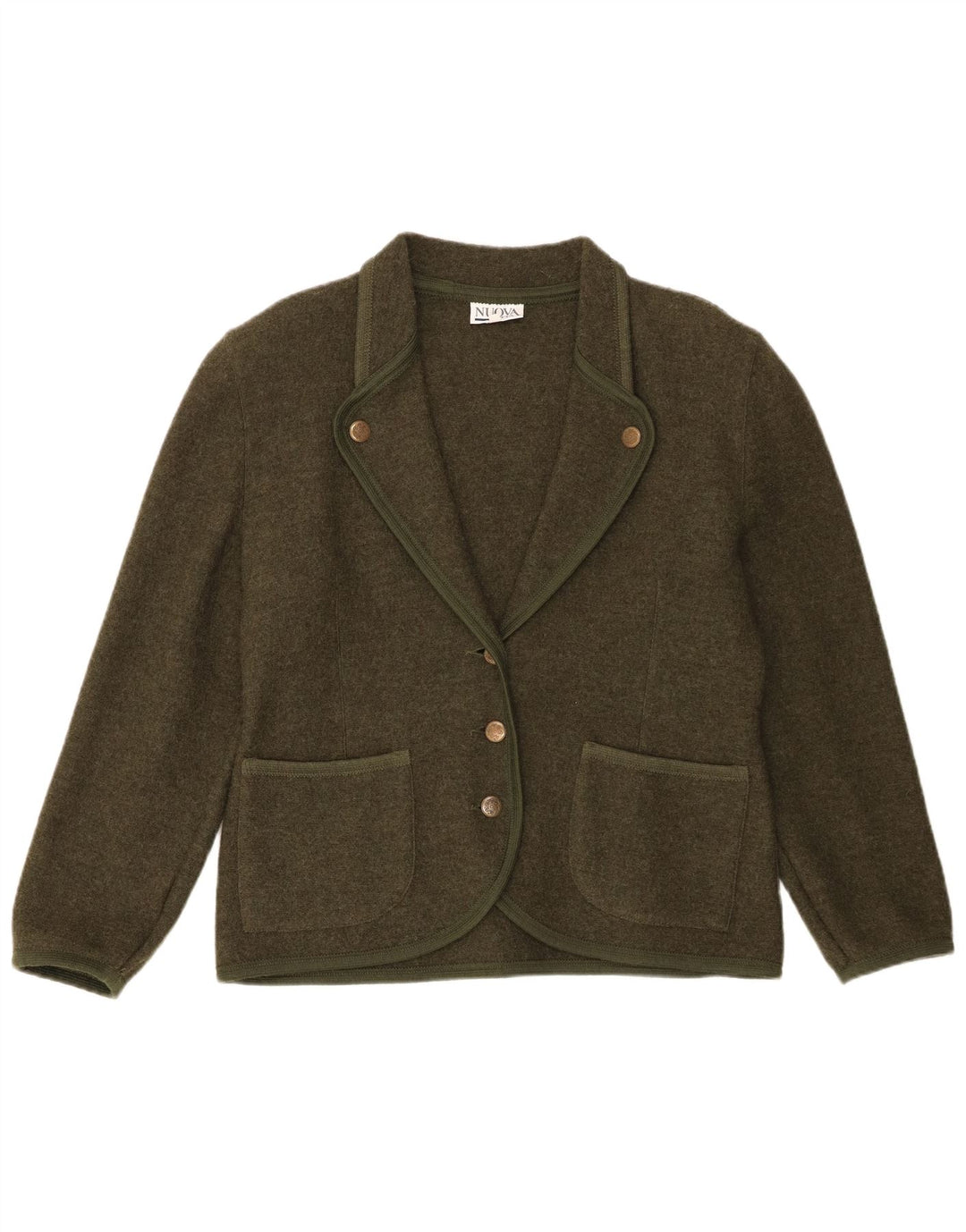 Jaqueta blazer feminina de 3 botões Nuova Citta IT 46 grande lã virgem cáqui