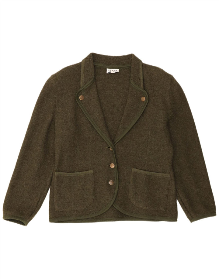 Jaqueta blazer feminina de 3 botões Nuova Citta IT 46 grande lã virgem cáqui